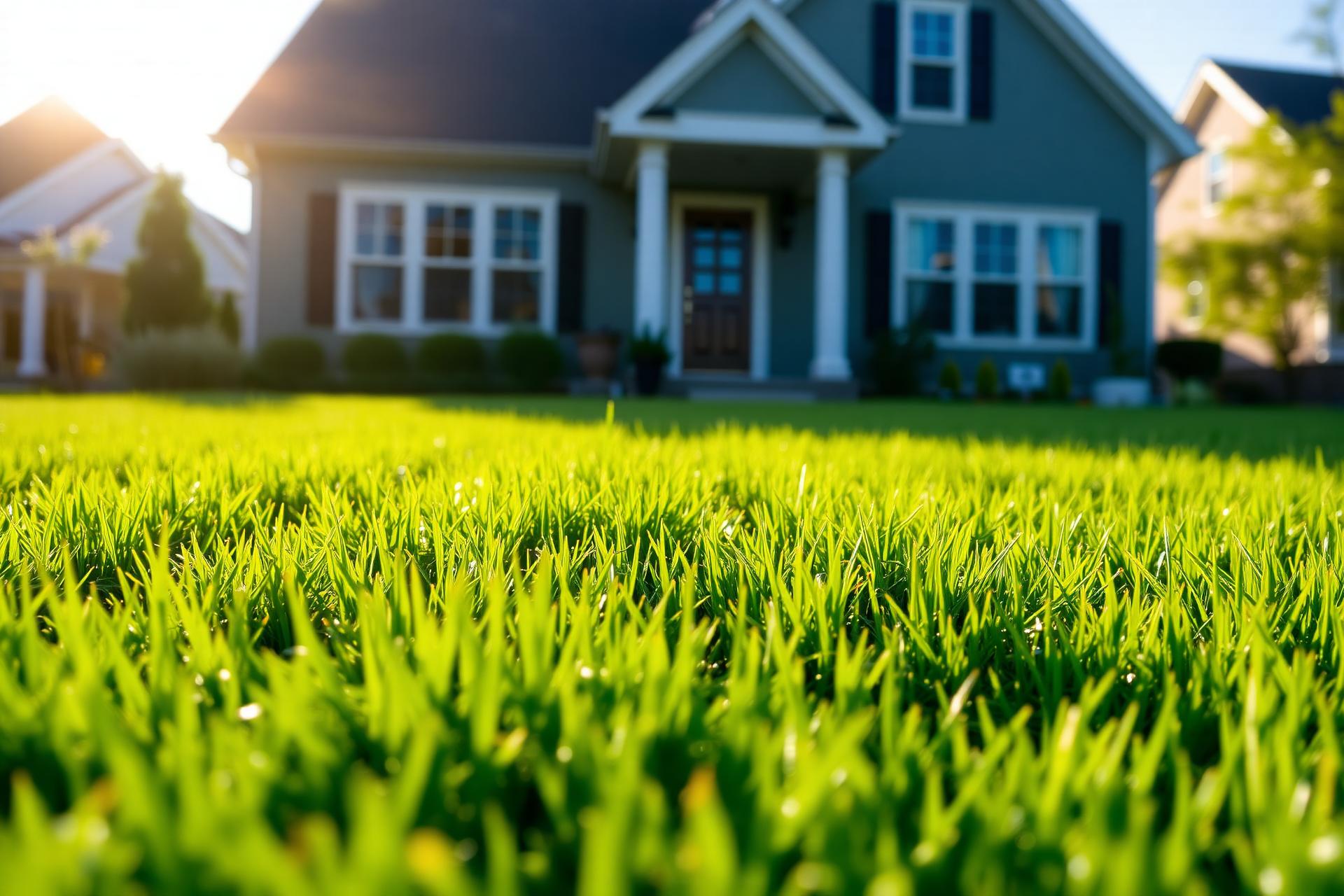 Freshly mowed green lawn in front of a Savannah home